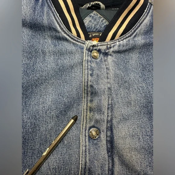 Vintage Route 66 Bomber Varsity Denim & Khaki Two-Tone Jacket XXLARGE 90s XXL - Picture 3 of 16